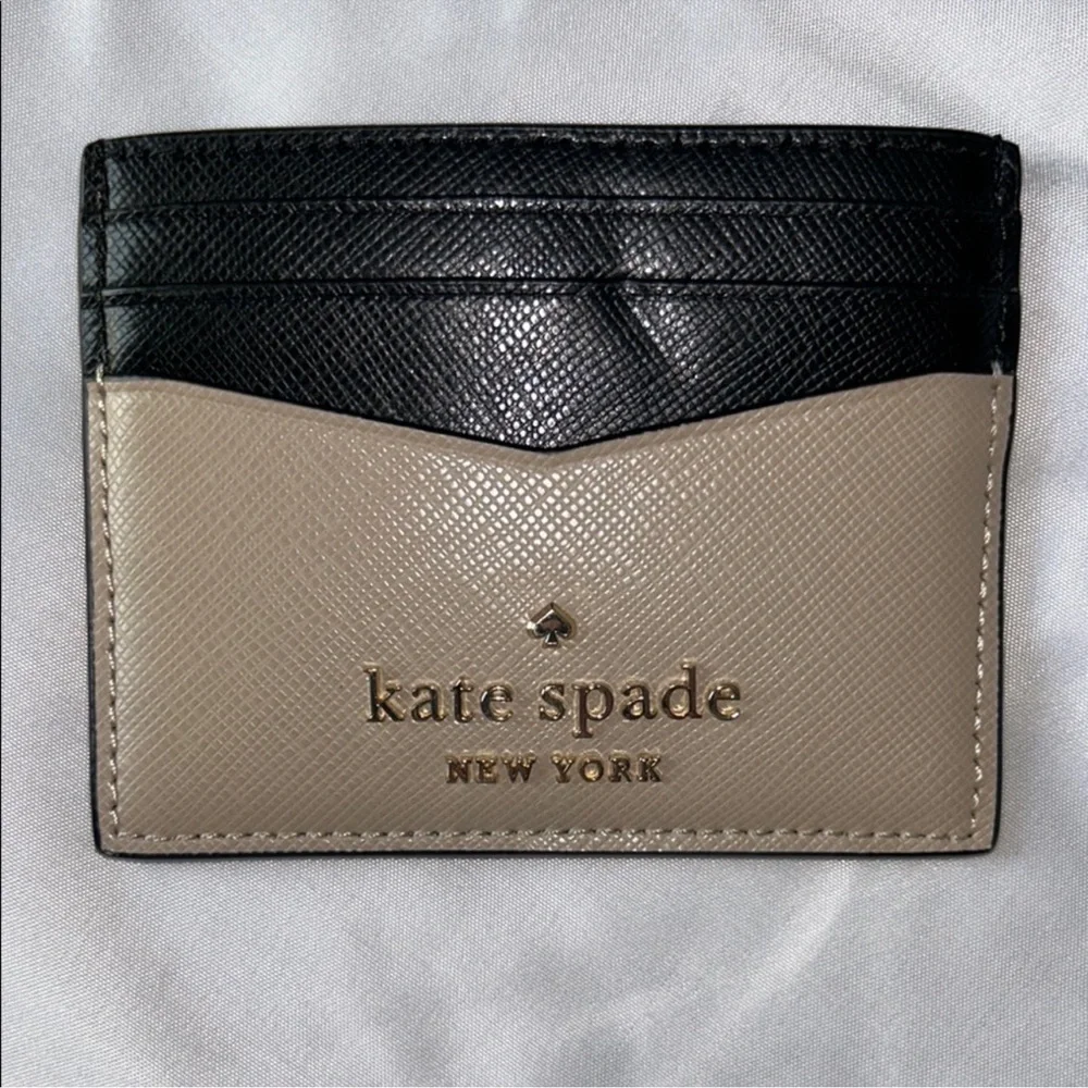 Kate Spade Black/Toasted Hazelnut Staci Saffiano Leather Slim Card Holder